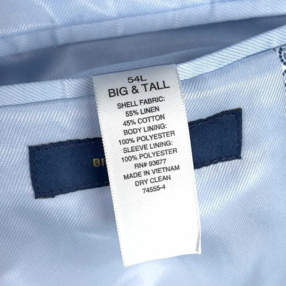 Stafford Linen & Cotton Blazer Mens Size 54L Blue Herringbone Double Vented
